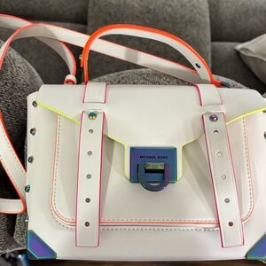 Michael Kors White Satchel with Neon Accents